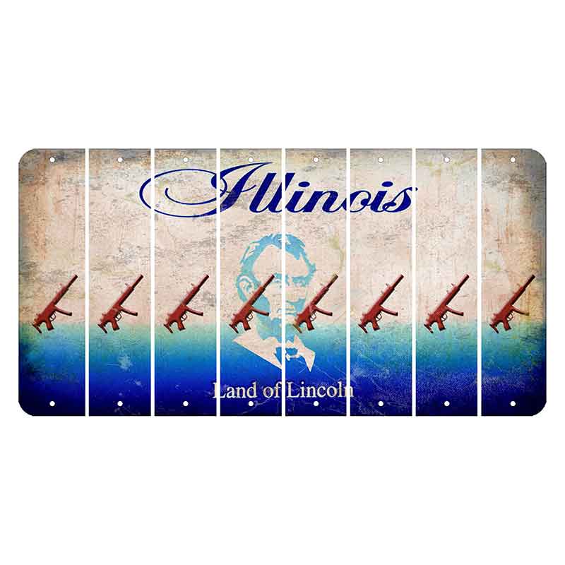 Illinois Abraham Lincoln Cut License Plate Strips (Set of 8) Submachine Gun