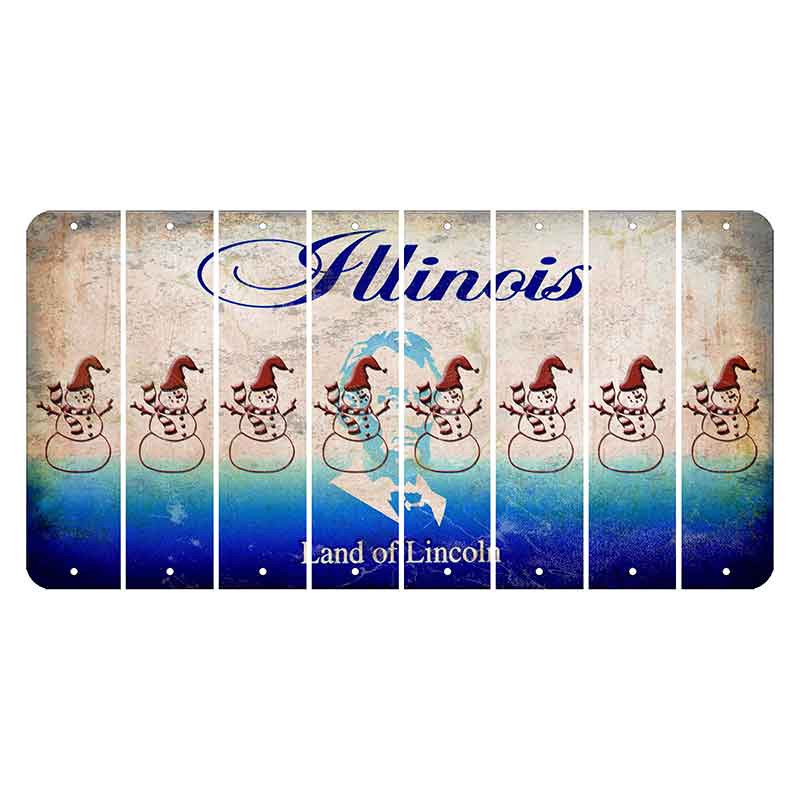 Illinois Abraham Lincoln Cut License Plate Strips (Set of 8) Snowman