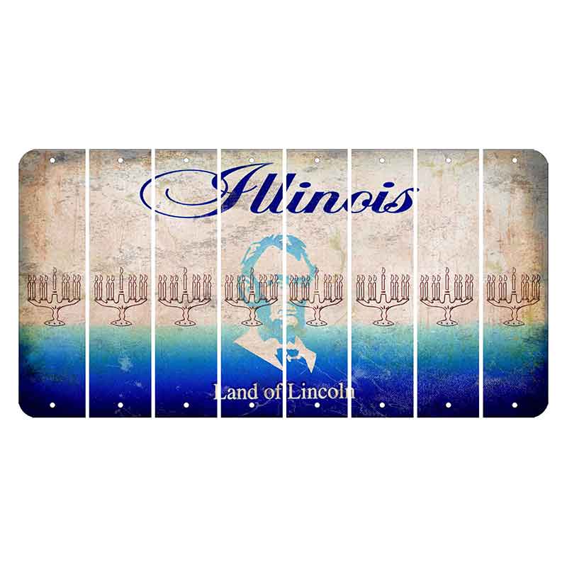 Illinois Abraham Lincoln Cut License Plate Strips (Set of 8) Menorah