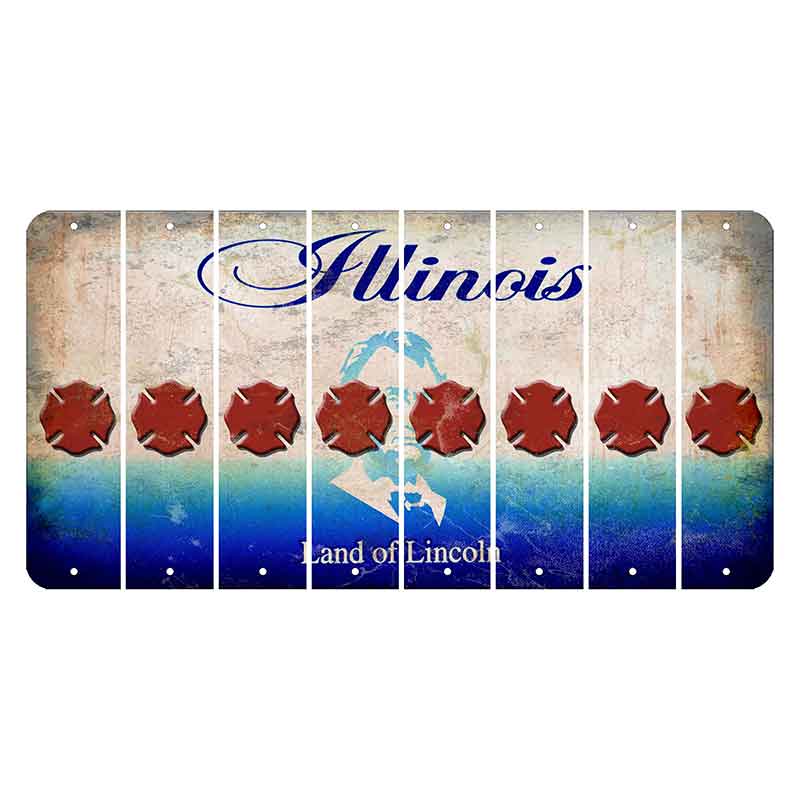 Illinois Abraham Lincoln Cut License Plate Strips (Set of 8) Fire Badge