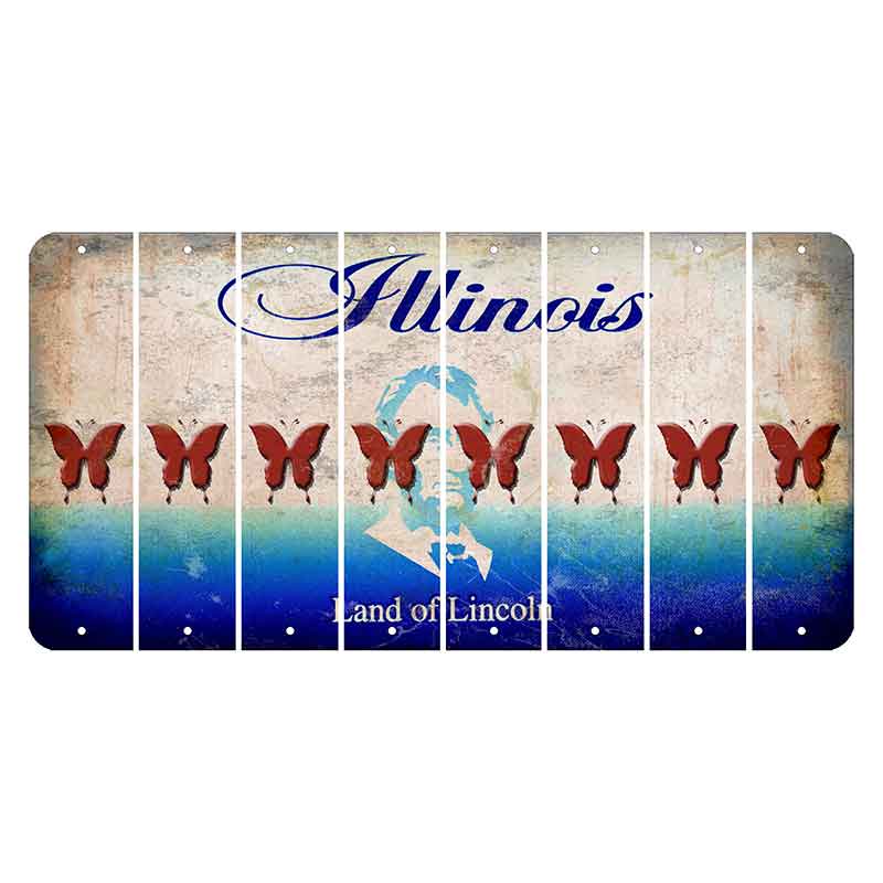 Illinois Abraham Lincoln Cut License Plate Strips (Set of 8) Butterfly