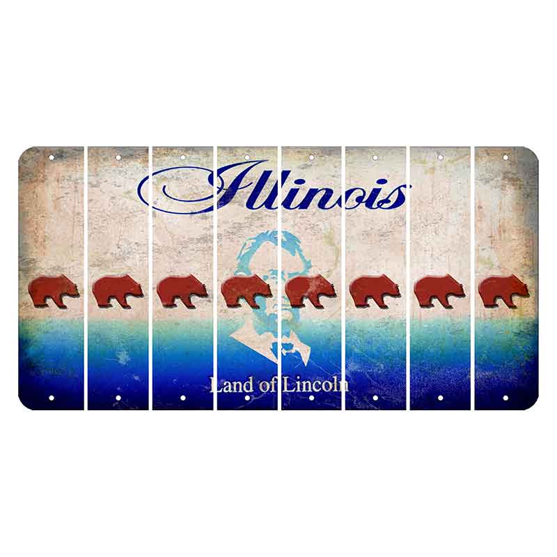 Illinois Abraham Lincoln Cut License Plate Strips (Set of 8) Bear