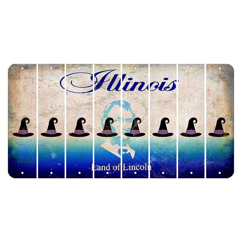Illinois Abraham Lincoln Cut License Plate Strips (Set of 8) Witches Hat