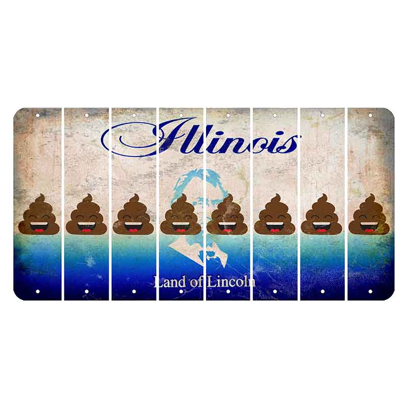 Illinois Abraham Lincoln Cut License Plate Strips (Set of 8) Emoji - Poop