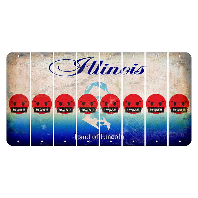 Illinois Abraham Lincoln Cut License Plate Strips (Set of 8) Emoji - Pissed