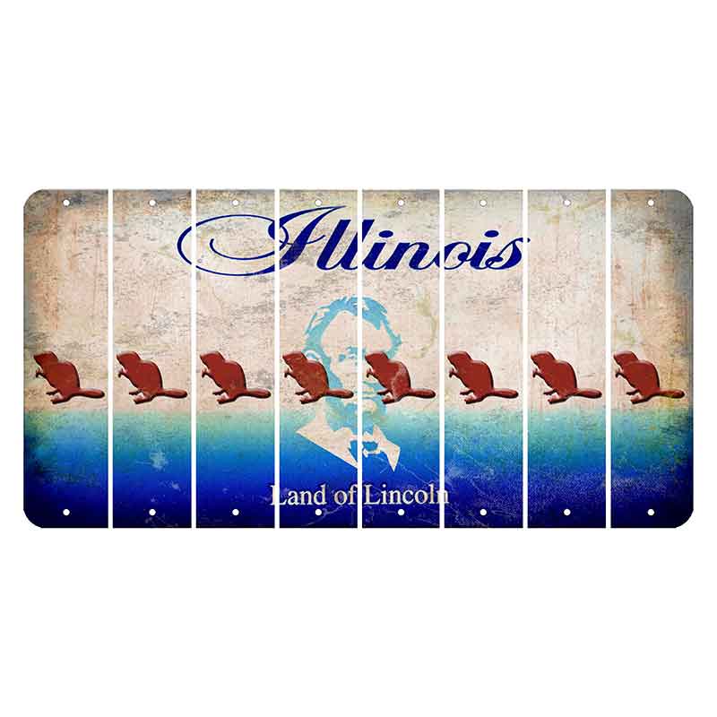Illinois Abraham Lincoln Cut License Plate Strips (Set of 8) Beaver
