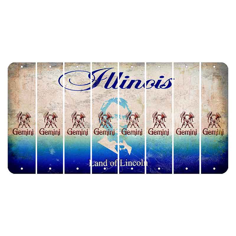 Illinois Abraham Lincoln Cut License Plate Strips (Set of 8) Zodiac Sign - Gemini