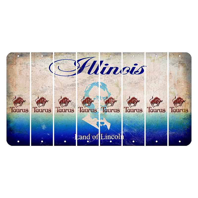 Illinois Abraham Lincoln Cut License Plate Strips (Set of 8) Zodiac Sign - Taurus