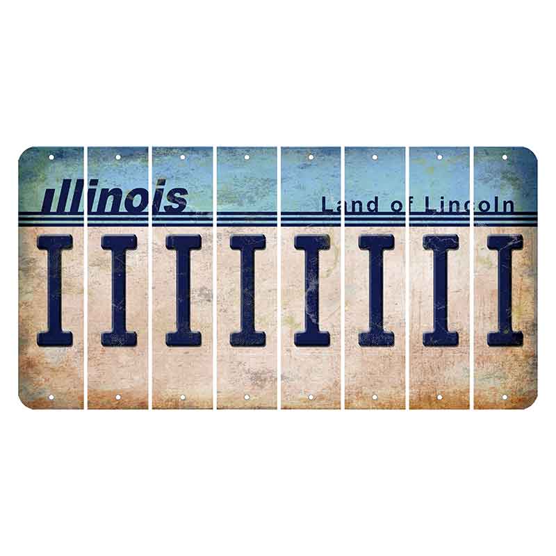 Illinois Light Blue Cut License Plate Strips (Set of 8)