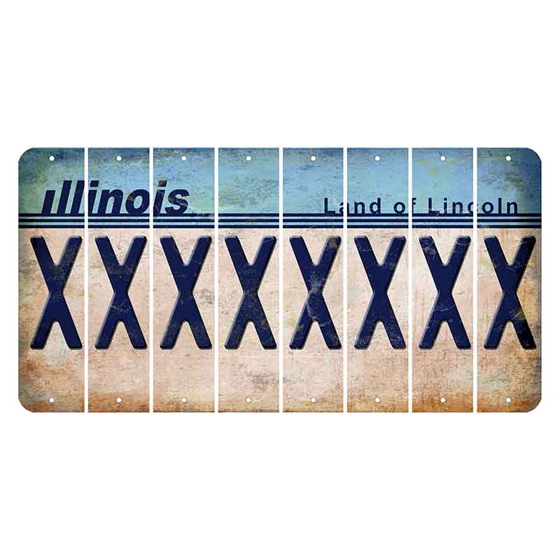 Illinois Light Blue Cut License Plate Strips (Set of 8)