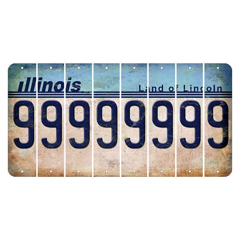 Illinois Light Blue Cut License Plate Strips (Set of 8)