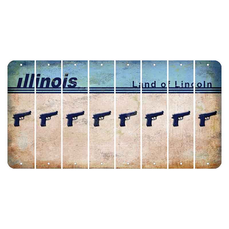 Illinois Light Blue Cut License Plate Strips (Set of 8) Handgun