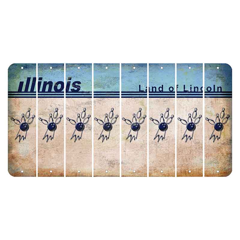 Illinois Light Blue Cut License Plate Strips (Set of 8) Bowling