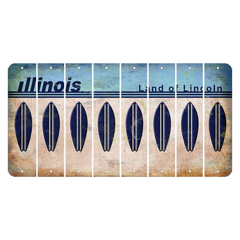 Illinois Light Blue Cut License Plate Strips (Set of 8) Surfboard
