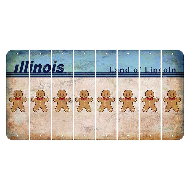 Illinois Light Blue Cut License Plate Strips (Set of 8) Gingerbread Man