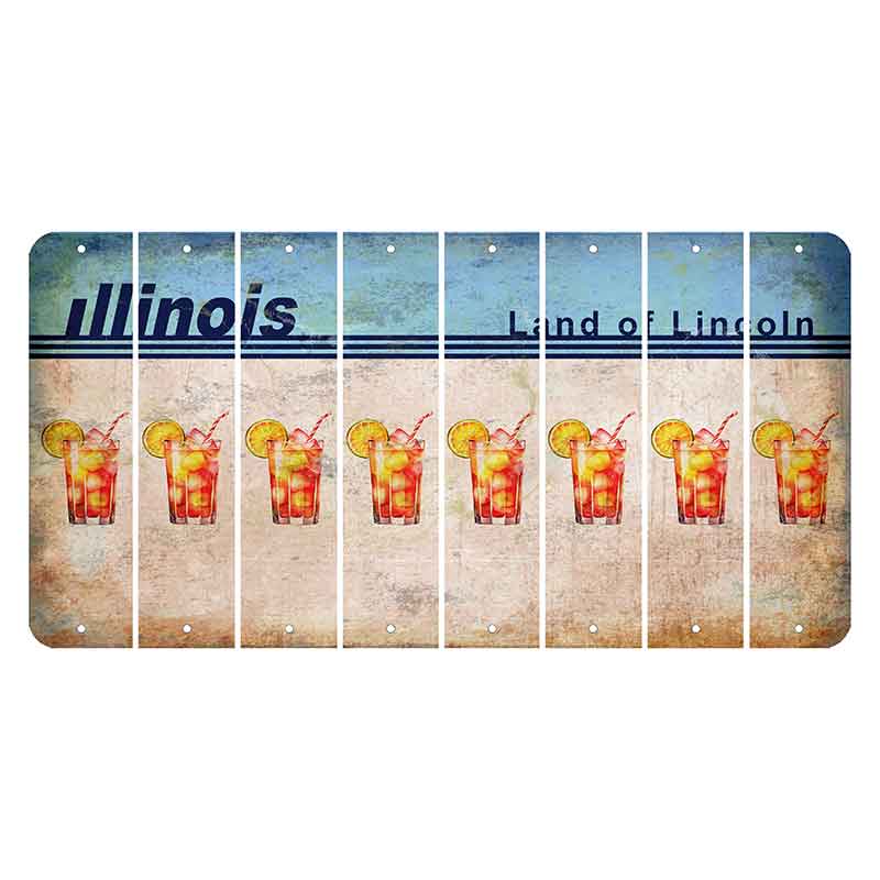 Illinois Light Blue Cut License Plate Strips (Set of 8) Cocktail