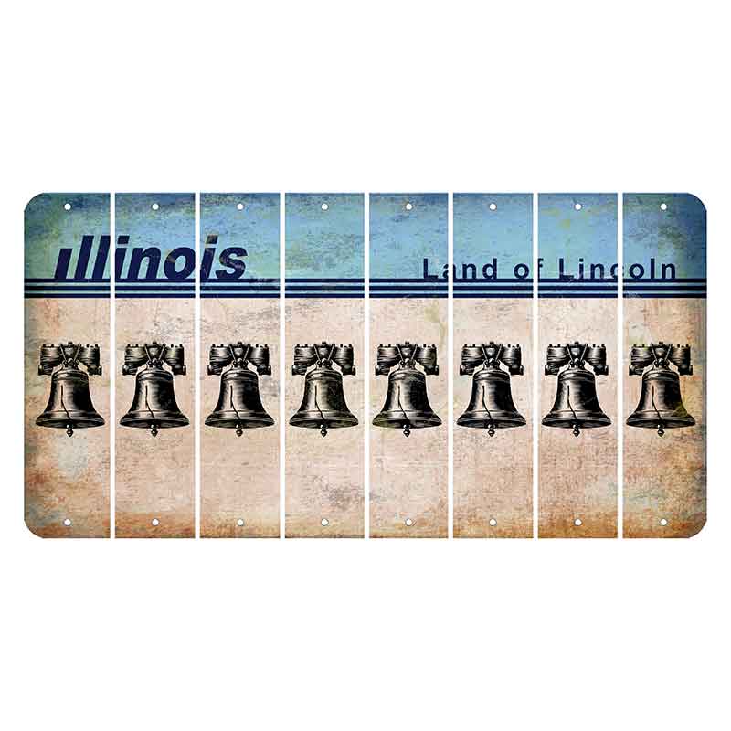 Illinois Light Blue Cut License Plate Strips (Set of 8) Liberty Bell