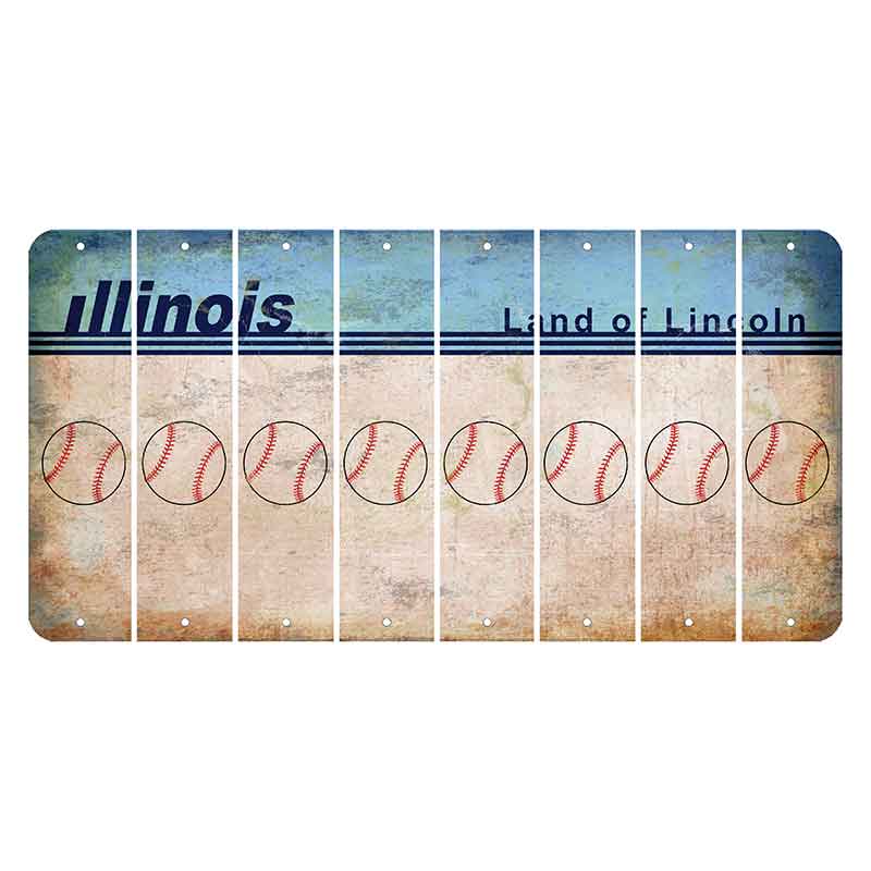 Illinois Light Blue Cut License Plate Strips (Set of 8) Baseball