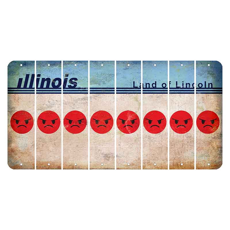 Illinois Light Blue Cut License Plate Strips (Set of 8) Emoji - Angry