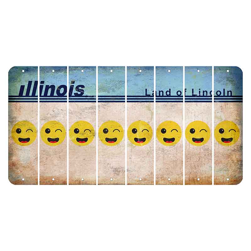 Illinois Light Blue Cut License Plate Strips (Set of 8) Emoji - Winking