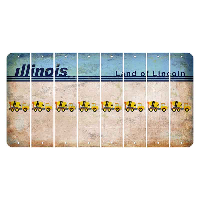 Illinois Light Blue Cut License Plate Strips (Set of 8) Cement Truck