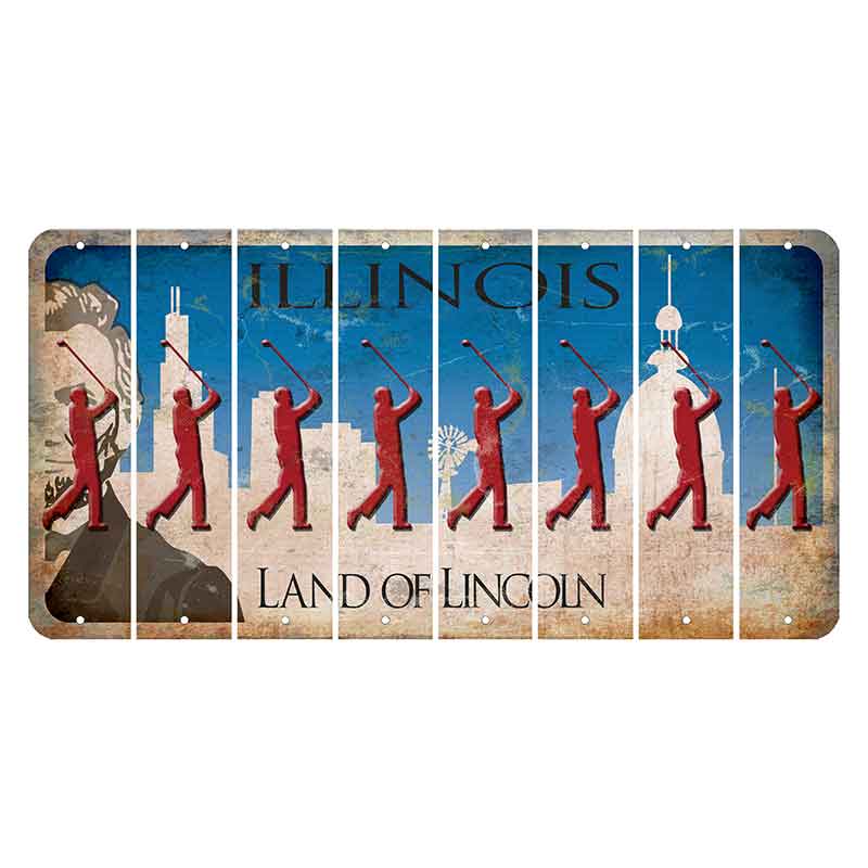 Illinois Skyline Cut License Plate Strips (Set of 8) Male Golfer