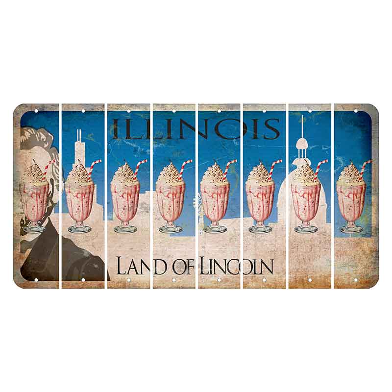 Illinois Skyline Cut License Plate Strips (Set of 8) Milkshake
