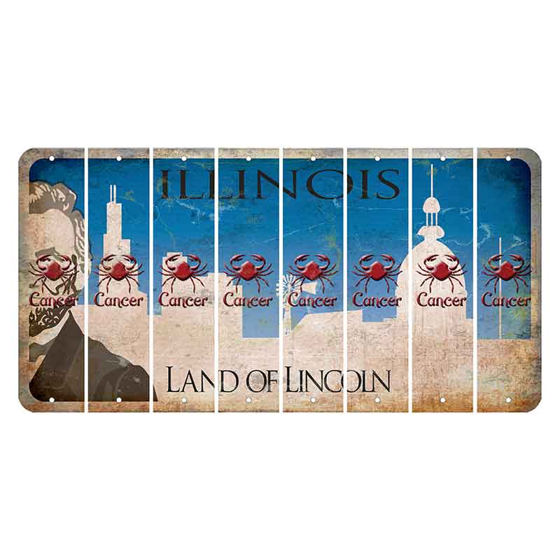 Illinois Skyline Cut License Plate Strips (Set of 8) Zodiac Sign - Cancer