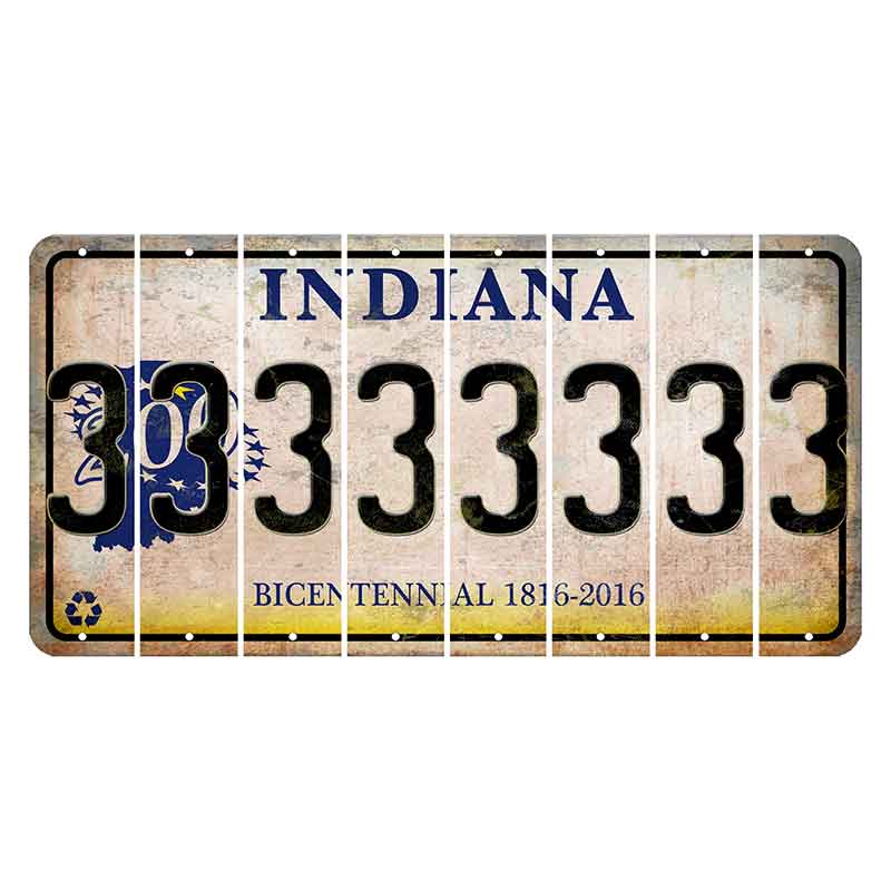 Indiana Bicentennial Cut License Plate Strips (Set of 8)