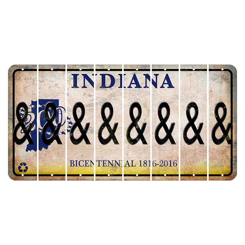 Indiana Bicentennial Cut License Plate Strips (Set of 8)