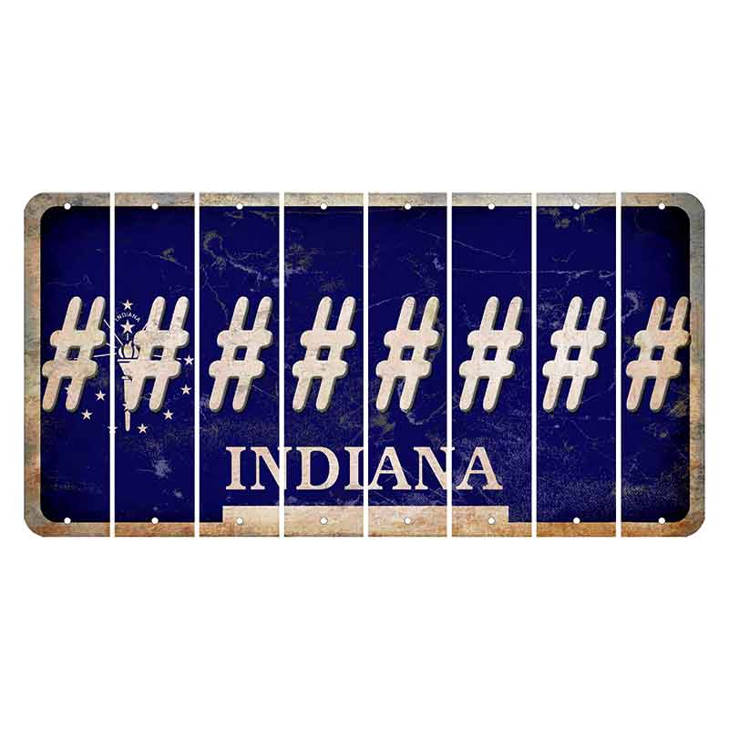 Indiana Blue Cut License Plate Strips (Set of 8) Hashtag