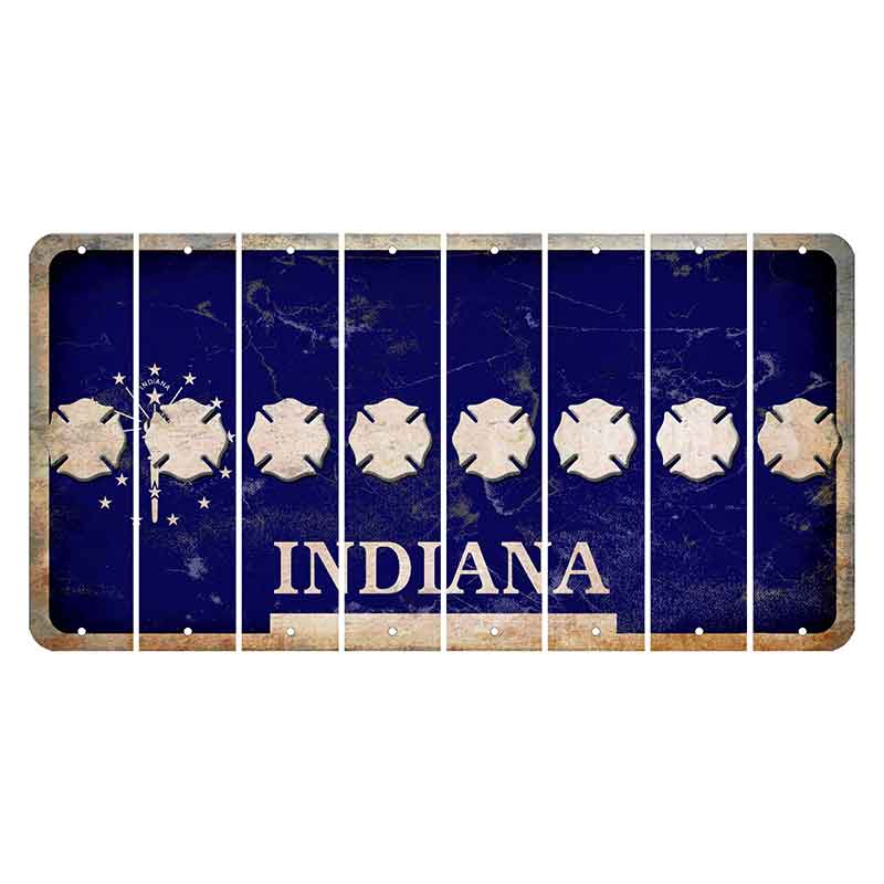Indiana Blue Cut License Plate Strips (Set of 8) Fire Badge