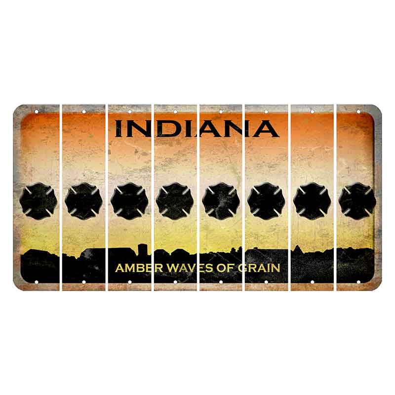 Indiana Amber Wave Cut License Plate Strips (Set of 8) Fire Badge