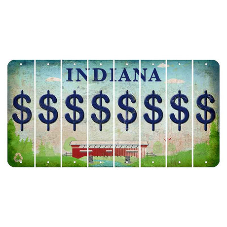 Indiana Recycle Cut License Plate Strips (Set of 8) Dollar Sign