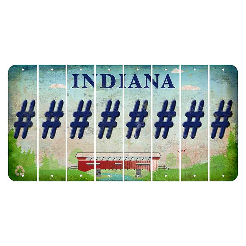 Indiana Recycle Cut License Plate Strips (Set of 8) Hashtag