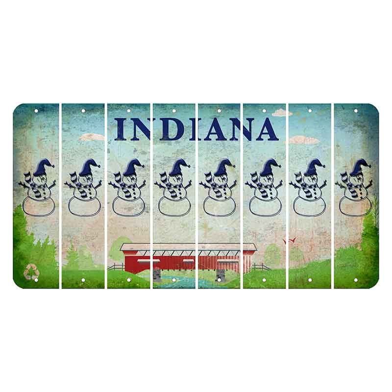 Indiana Recycle Cut License Plate Strips (Set of 8) Snowman