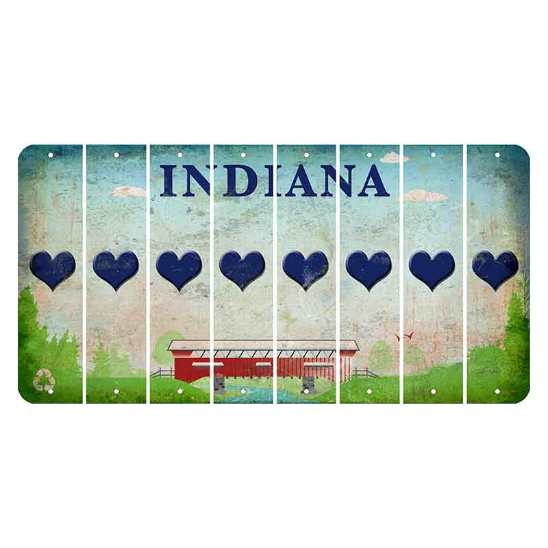 Indiana Recycle Cut License Plate Strips (Set of 8) Heart