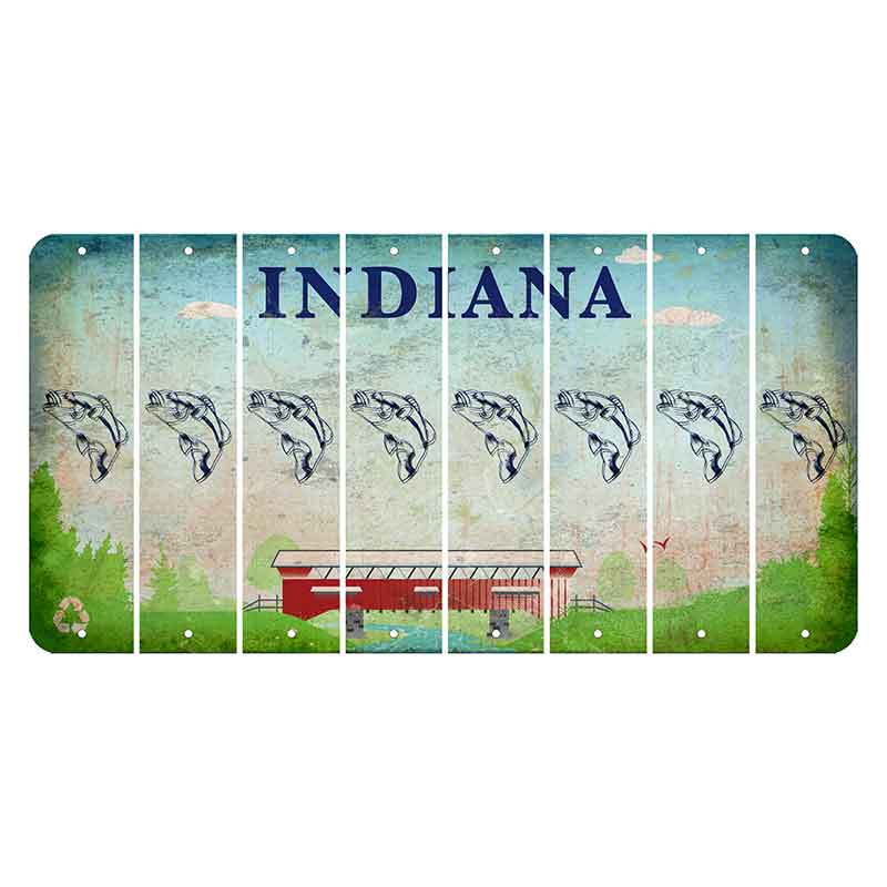 Indiana Recycle Cut License Plate Strips (Set of 8) Fish