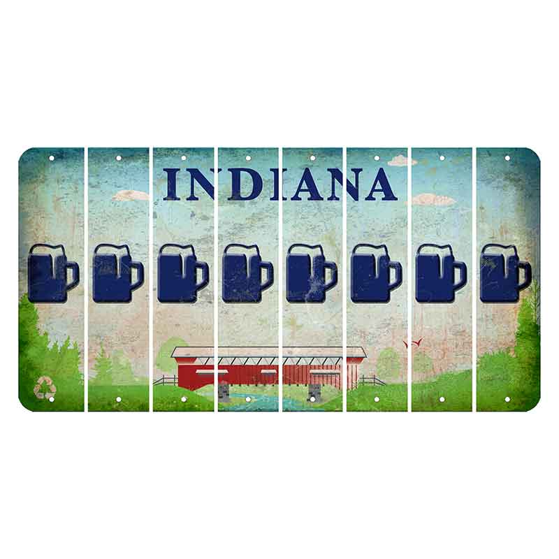 Indiana Recycle Cut License Plate Strips (Set of 8) Beer Mug