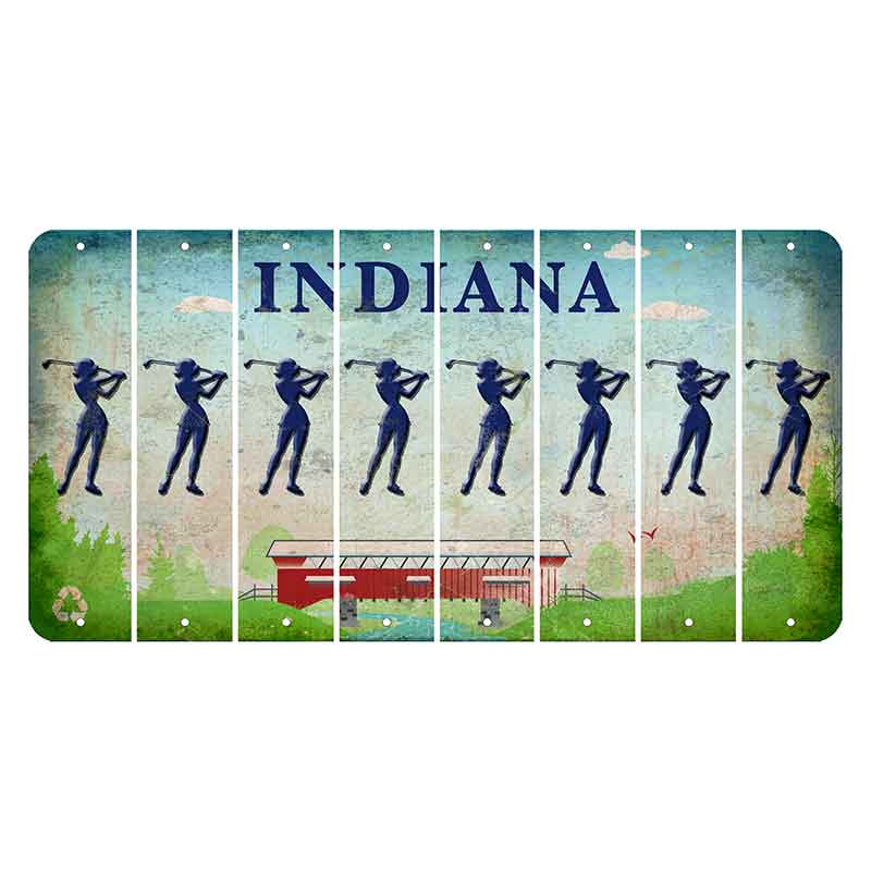 Indiana Recycle Cut License Plate Strips (Set of 8) Female Golfer