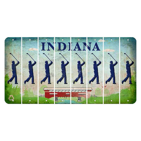 Indiana Recycle Cut License Plate Strips (Set of 8) Male Golfer