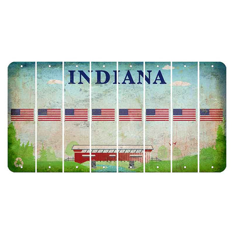 Indiana Recycle Cut License Plate Strips (Set of 8) American Flag