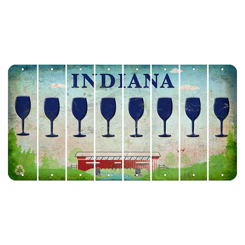 Indiana Recycle Cut License Plate Strips (Set of 8) Wine Glass