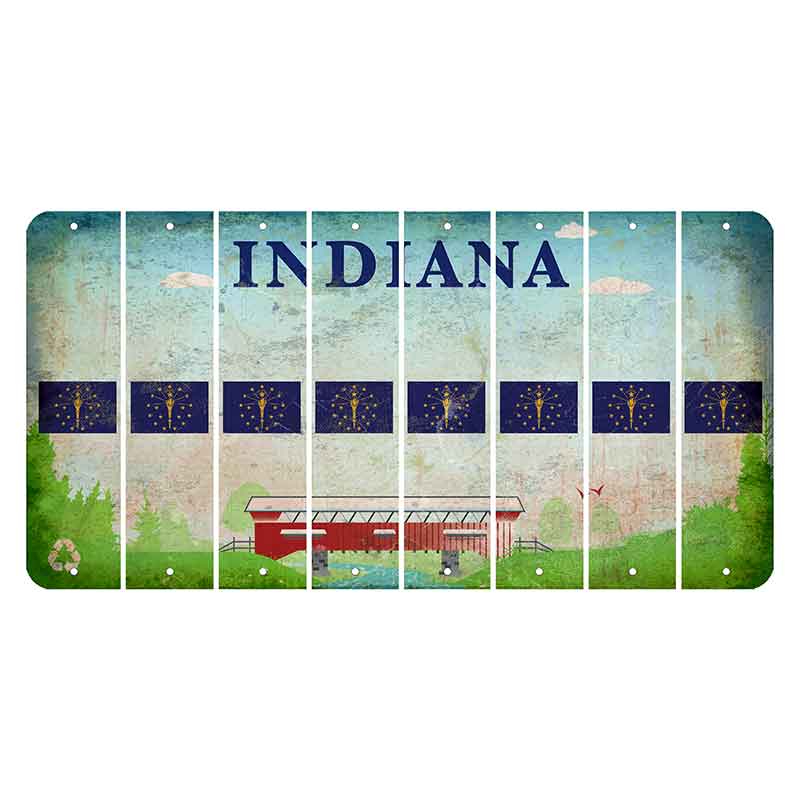 Indiana Recycle Cut License Plate Strips (Set of 8) State Flag