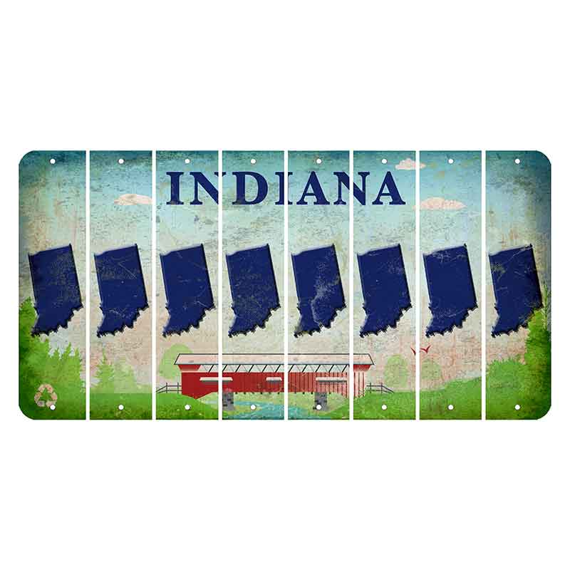 Indiana Recycle Cut License Plate Strips (Set of 8) State Silhouette