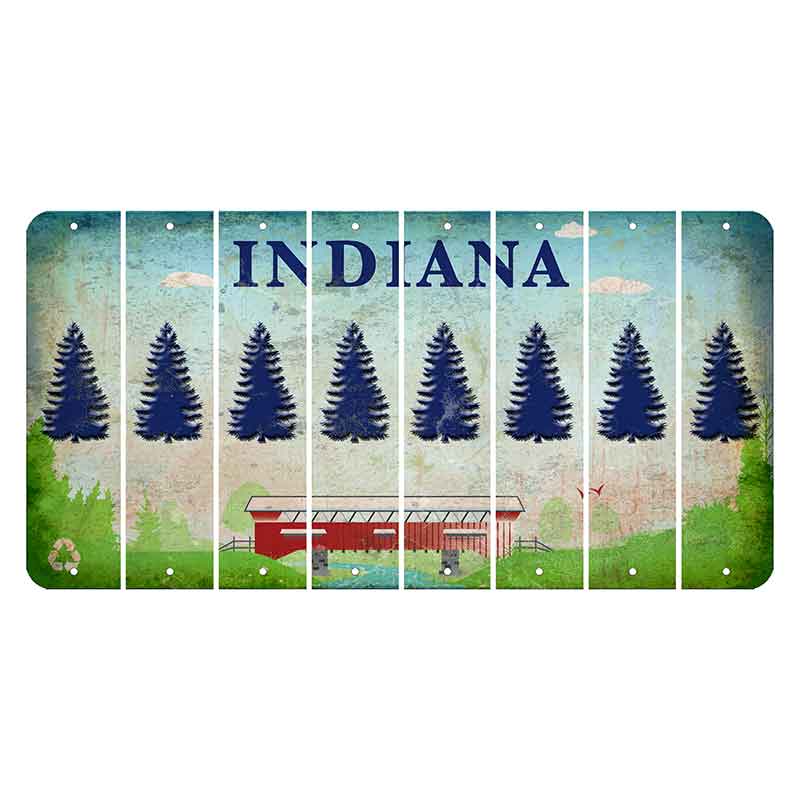 Indiana Recycle Cut License Plate Strips (Set of 8) Pine Tree