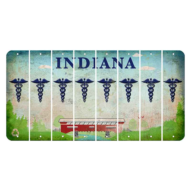 Indiana Recycle Cut License Plate Strips (Set of 8) Caduceus