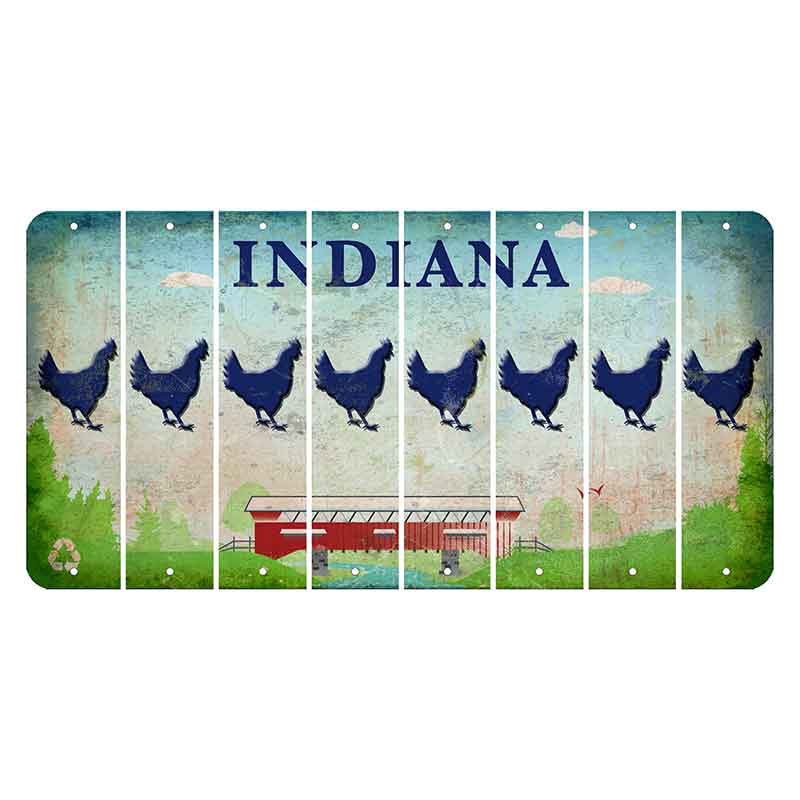 Indiana Recycle Cut License Plate Strips (Set of 8) Chicken