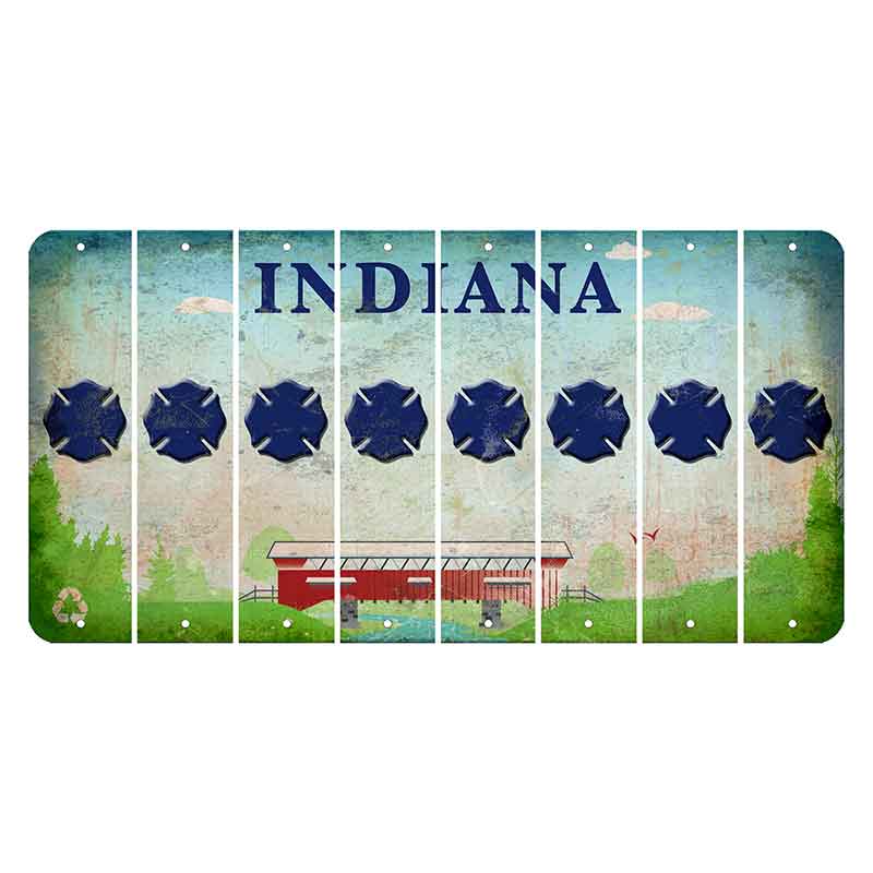 Indiana Recycle Cut License Plate Strips (Set of 8) Fire Badge