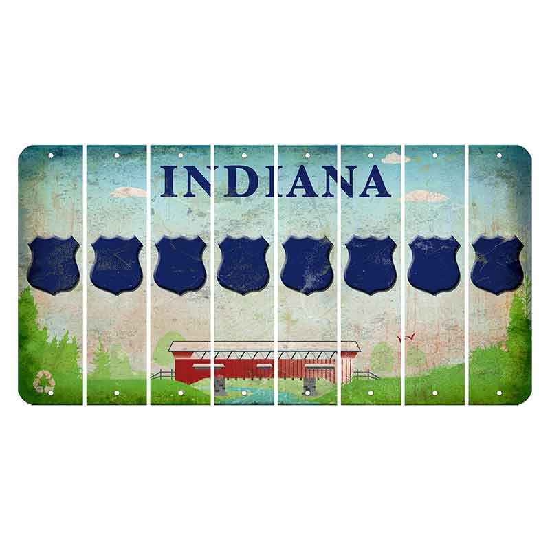 Indiana Recycle Cut License Plate Strips (Set of 8) Police Badge